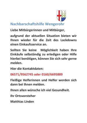 Information des Ortsvorstehers Wengerohr zur Nachbarschaftshilfe Wengerohr