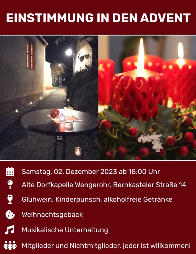 Alte Dorfkapelle Wengerohr: Einstimmung in den Advent am 02.12 2023