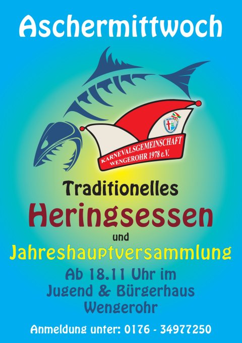 KGW Aschermittwoch 2023 - Traditionelles Heringsessen Jahreshauptversammlung - Ab 18.11 Uhr im Jugend & Bürgerhaus Wengerohr
