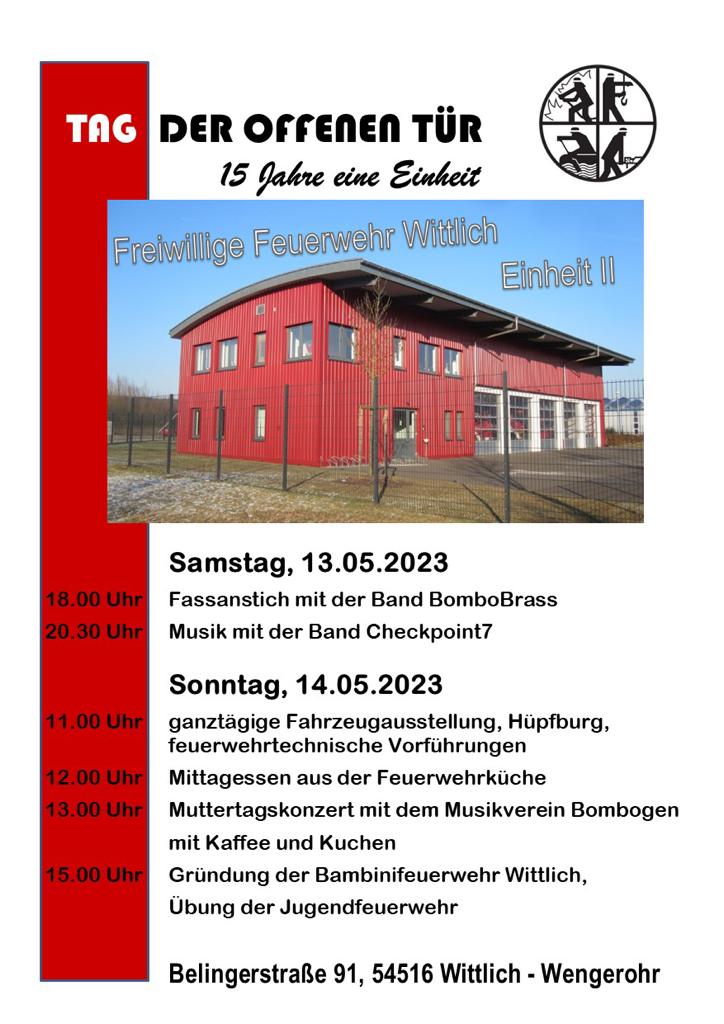 Tag der offenen Tür - Freiwillige Feuerwehr Wittlich Einheit II, Wengerohr Bombogen 13. und 14.05.2023